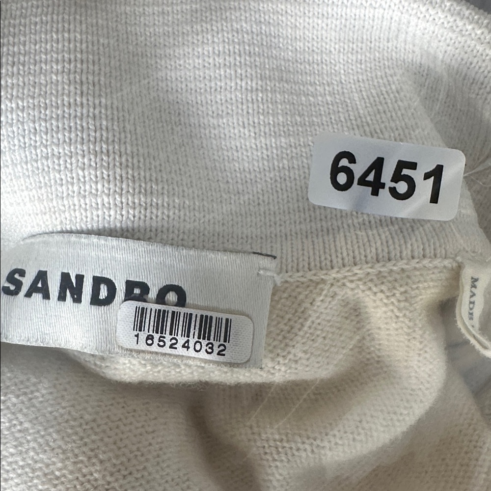 Sandro Alizia Polo Sweater Knit Wool Blend  Collared Top Off White 1 Small - Picture 11 of 11